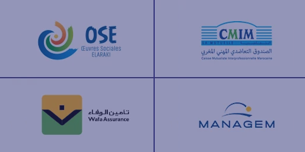 Logos des organismes conventionnés : OSE, CMIM, Wafa Assurance, MANAGEM
